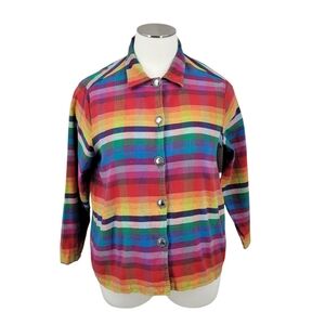 Willow Ridge Vintage Bright Colorful Plaid Button Up Shirt Jacket Schaket